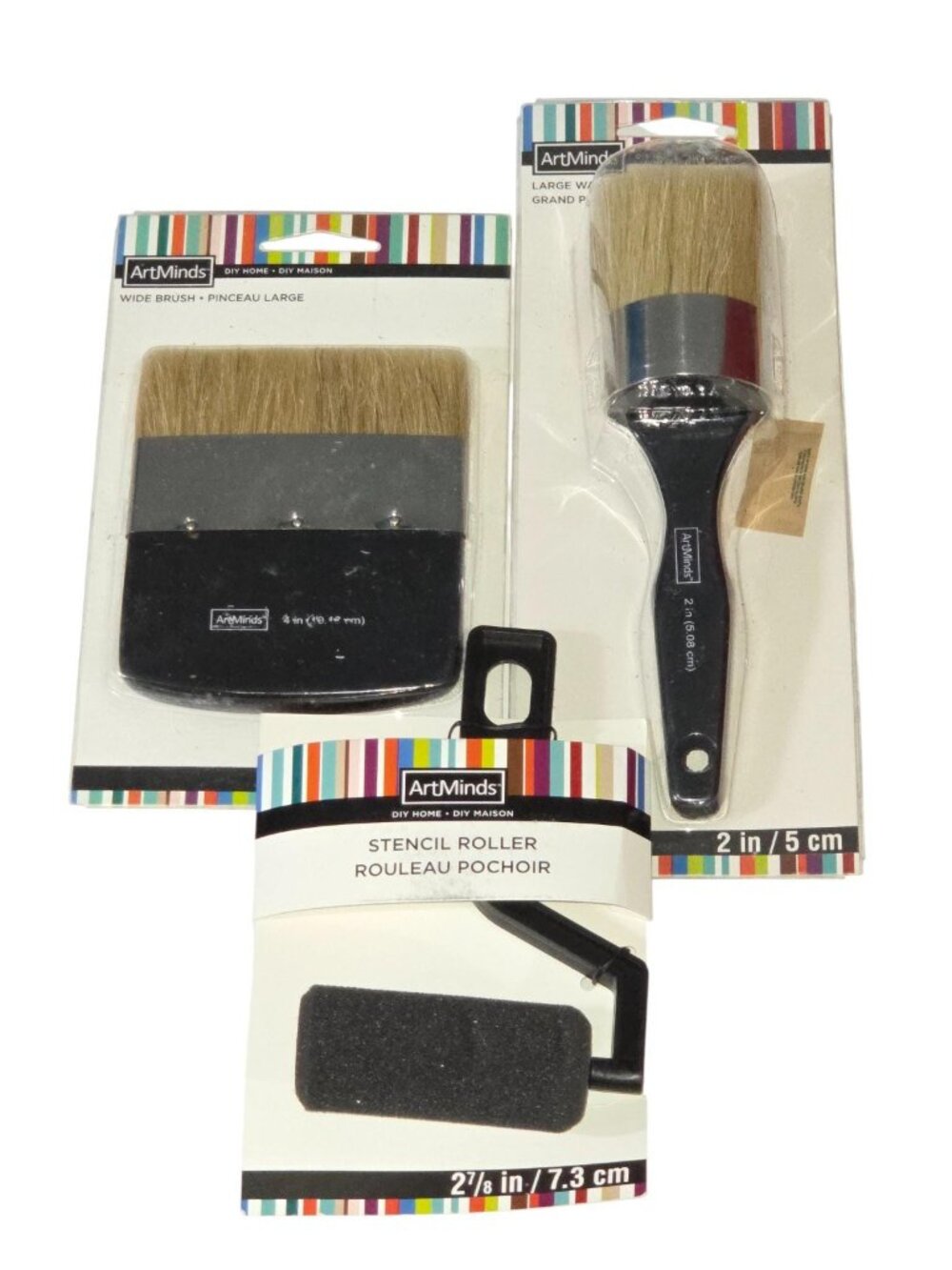 Art Mind Stencil Brushes and Roller Crafting 3Pc Lot